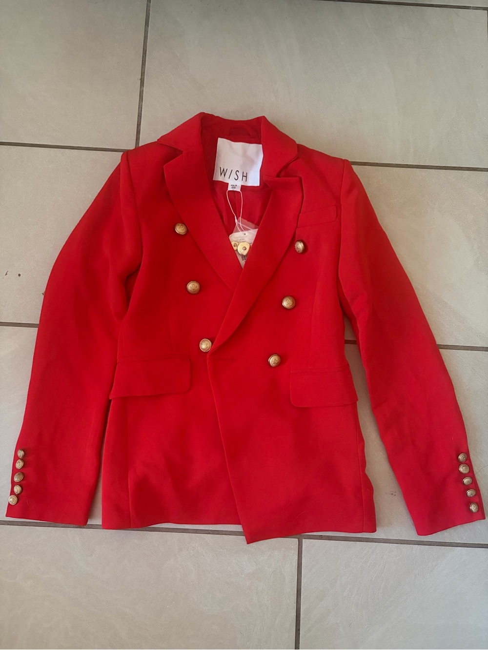 WISH Kids Red Double-Breasted Blazer with Gold Buttons